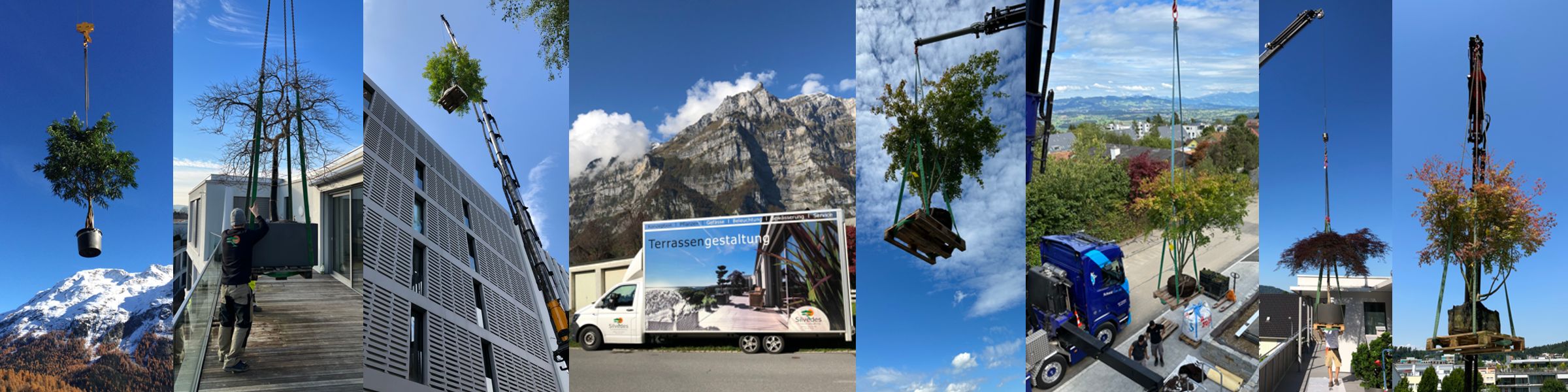 Silvedes Team bei Terrasseninstallationen mit LKW-Kränen