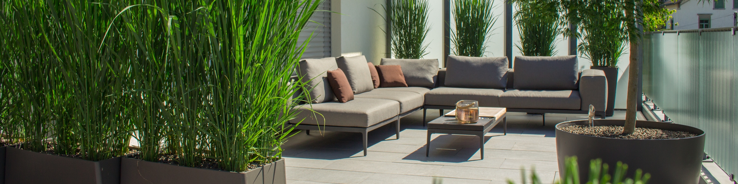 Terrasse mit Loungemöbeln Gloster Grid